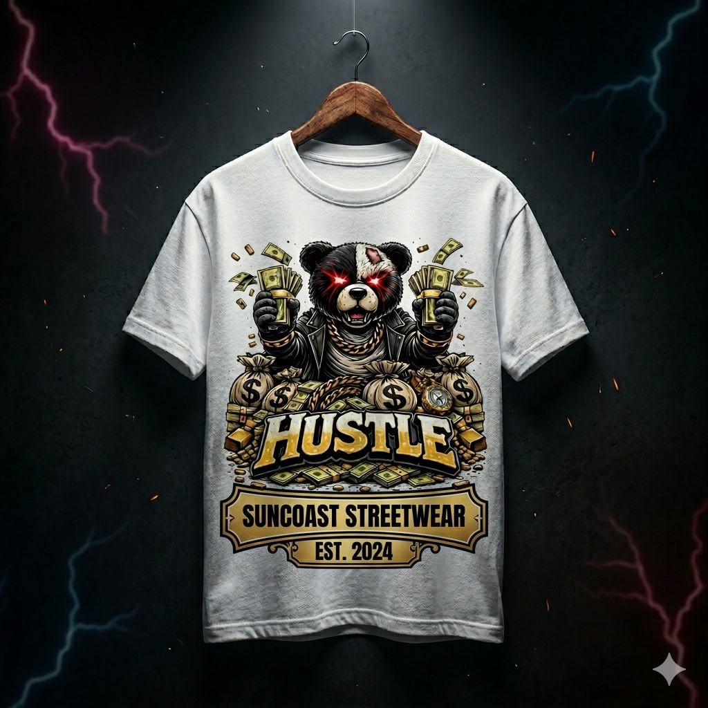 Suncoast "Stacked Hustle" Panda Heavyweight Gold-Edition Tee
