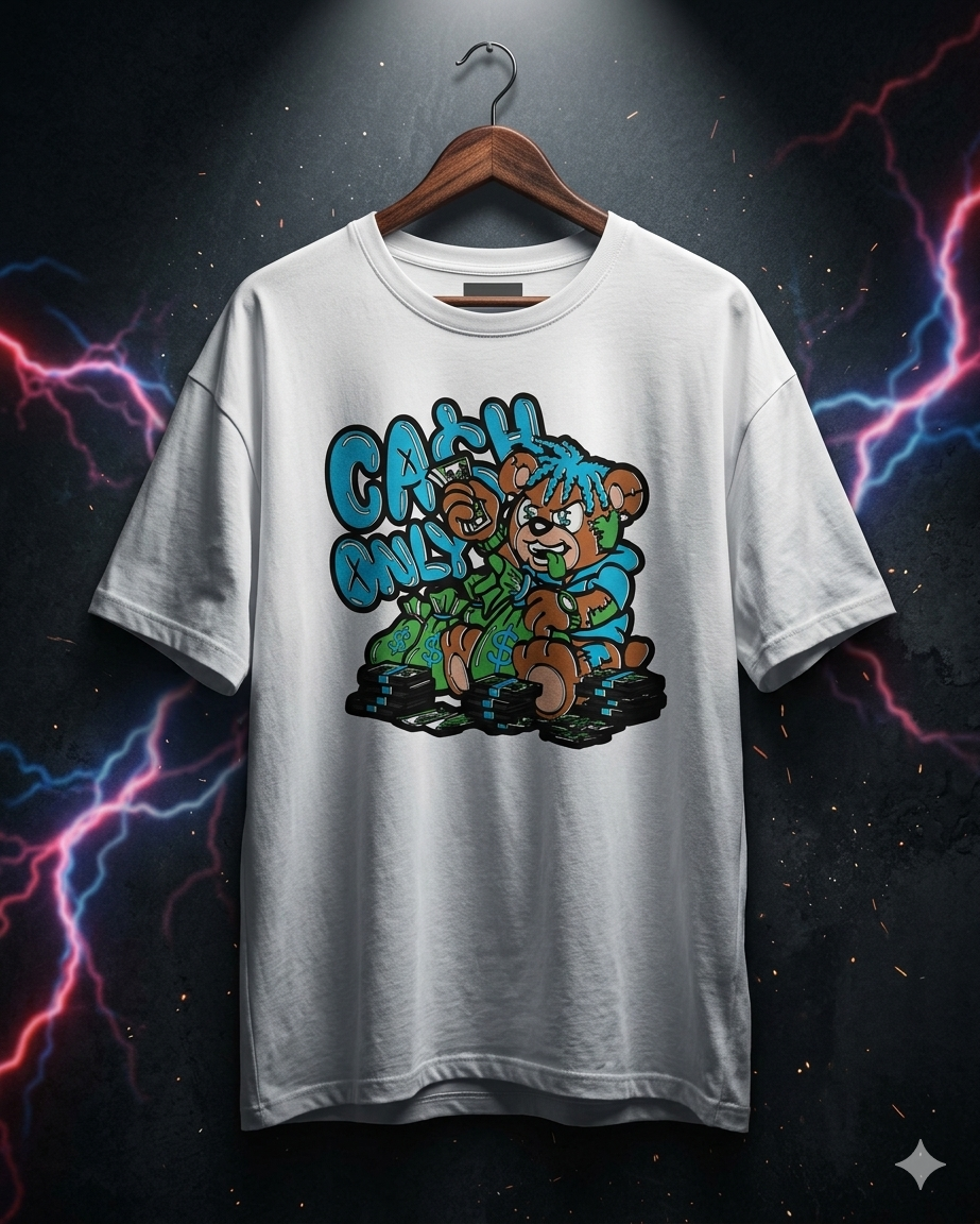 Cash Only Bear Graphic Tee – Streetwear Money Print Shirt